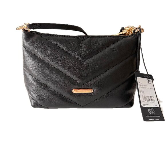 Rebecca Minkoff Edie Chain Chevron Black Leather Crossbody Shoulder Bag NWT $225 - Picture 1 of 9